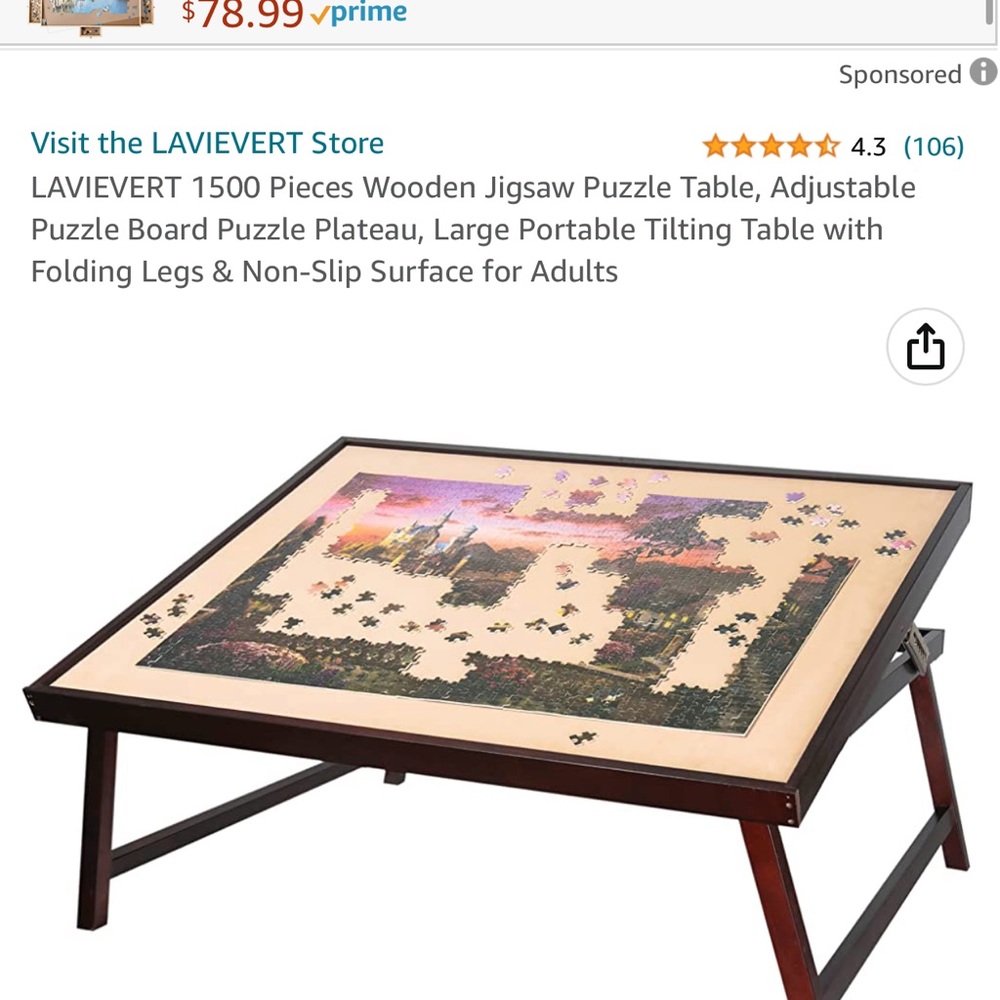 LAVIEVERT 1500 Pieces Wooden Jigsaw Puzzle Table, Adjustable Puzzle